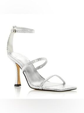 Silver Strappy High Heel Sandal Leather Marc Fisher LTD Dalida snake-embossed